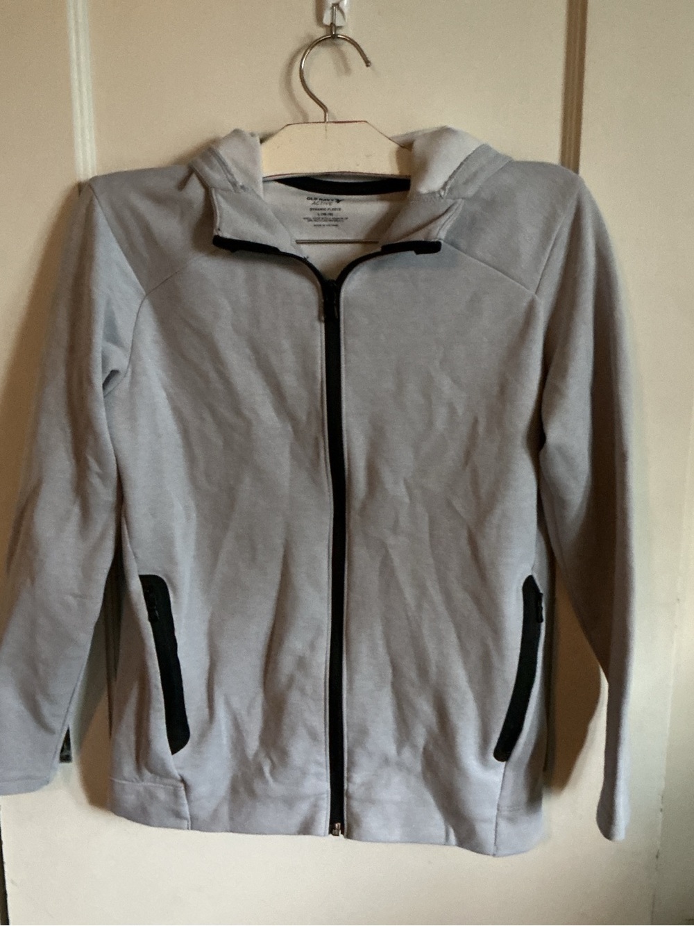 Old Navy Active Light Gray Fleece Jacket with Black Trim